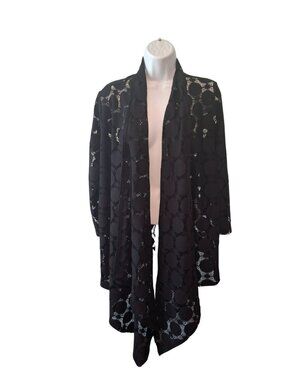 Ruby Rd Woman Crochet Lace Cardigan 1X Black  Boho Chic Duster Cover Up Top